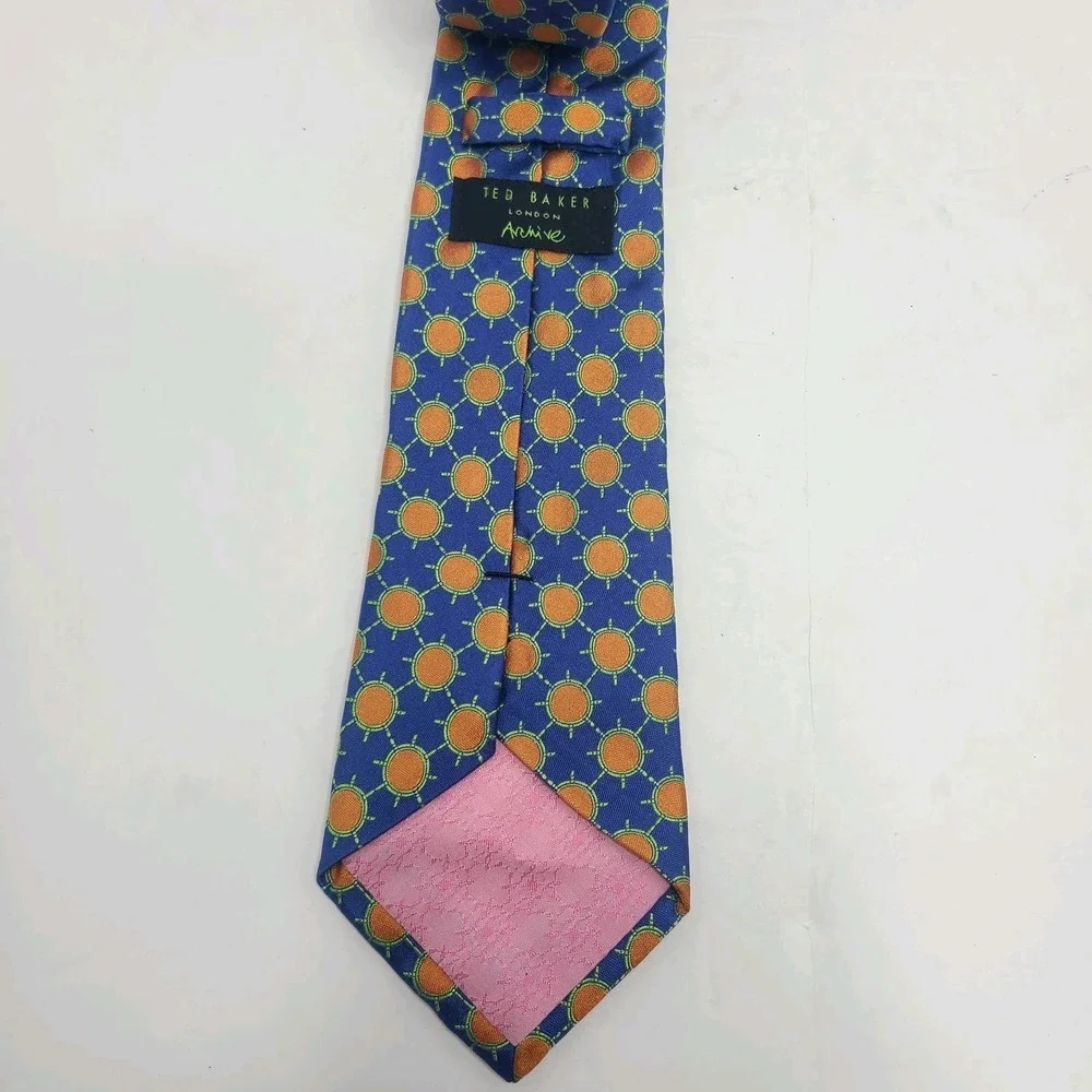 Ted Baker London Archive Silk Tie Blue Orange Sunburt Made in USA Mens Necktie